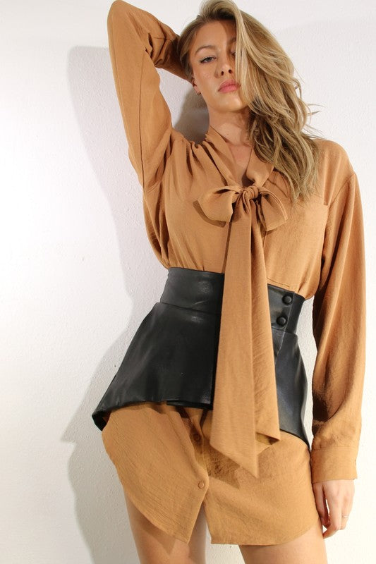 Blake Shirt Dress + Leather Skirt