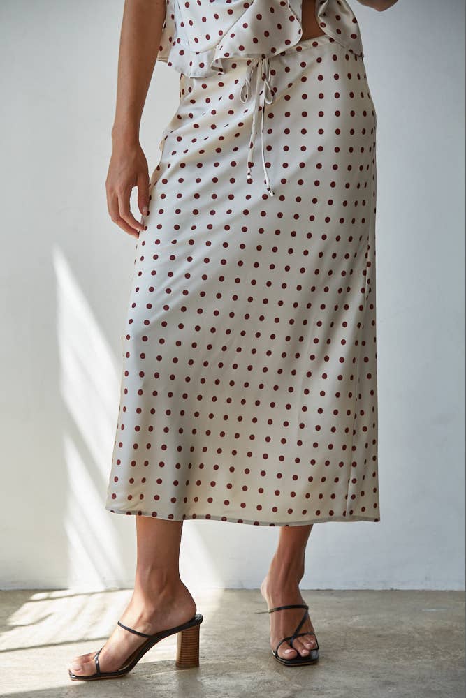 Maya Satin Polka Dot Midi Skirt