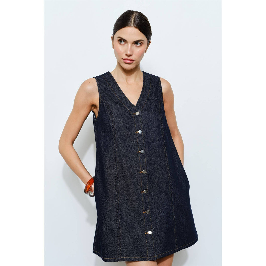 Marigold Denim Shift Dress in Indigo